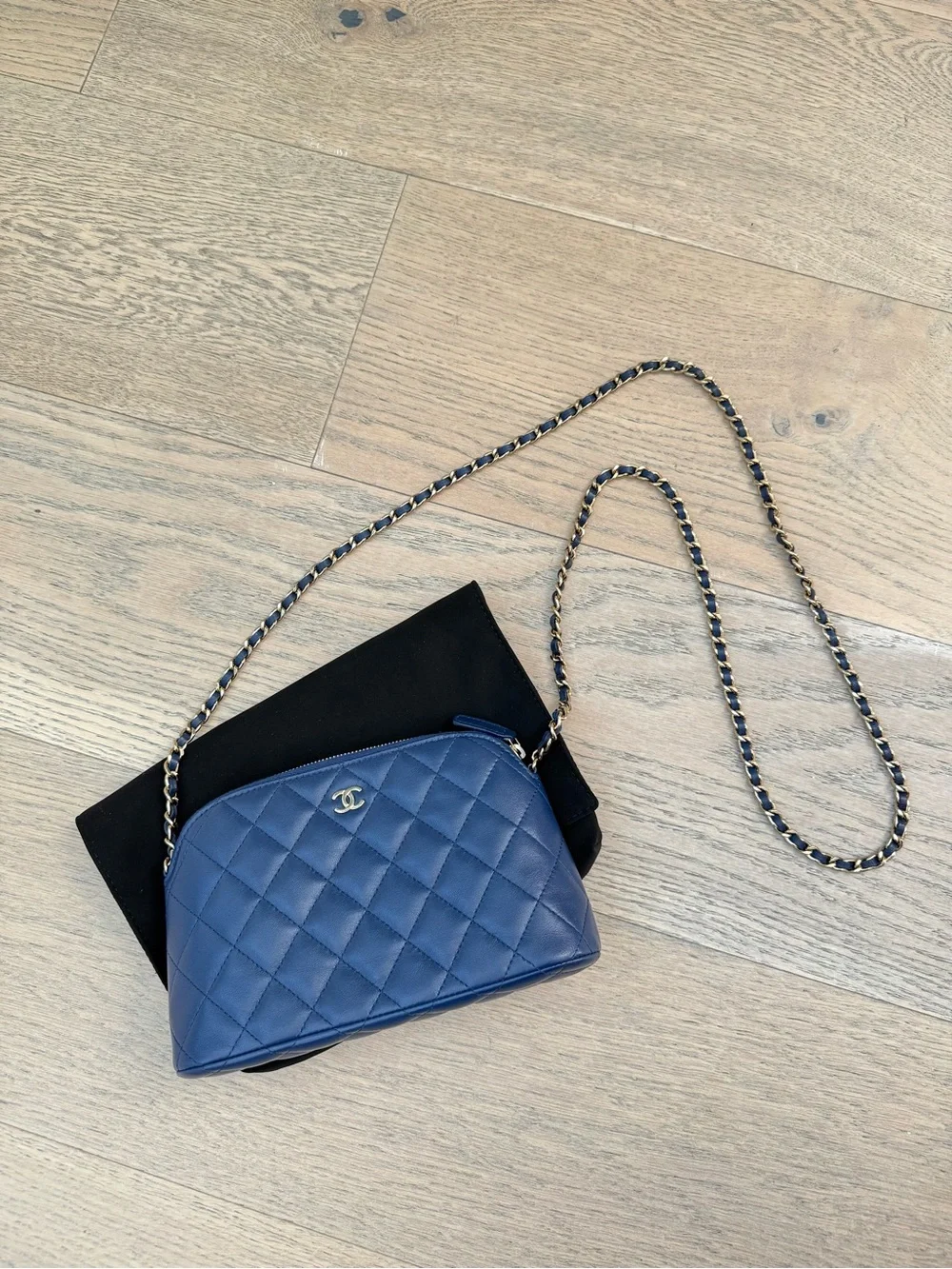 CHANEL Blue Clutch with Chain Lambskin Leather Gold Hardware (2024)